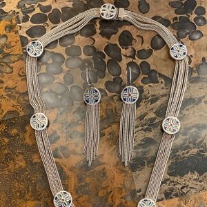Vintage Byzantine Design Silver 925 Enamel Necklace/Earrings Set